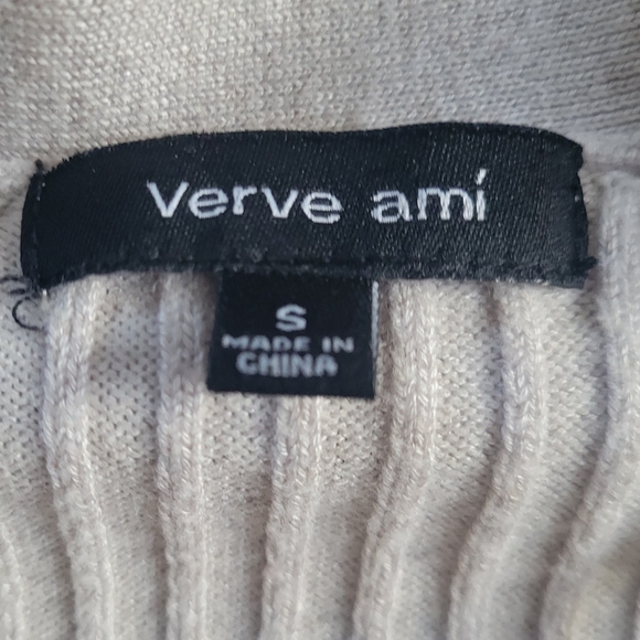 Verve Ami Ribbed Open Front Cardigan Neutral Beige Minimalist Long Sleeve Size S - Picture 2 of 5